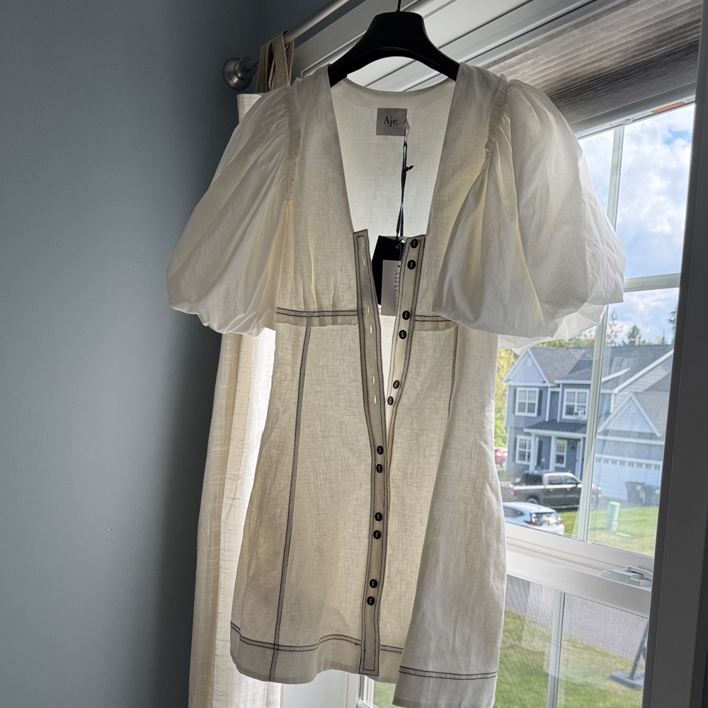 Aje White Puff Sleeve Dress